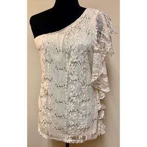 New Ivory Lace One Shoulder Top with Sequins